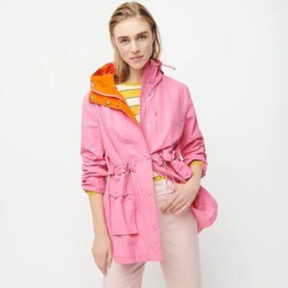 J Crew Pink and Orange Rain Coat